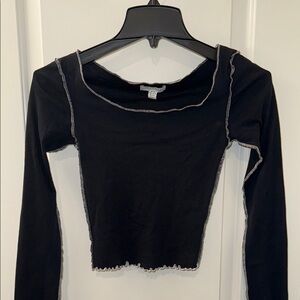 TOPSHOP-Navy Long Sleeve Lettuce Trim